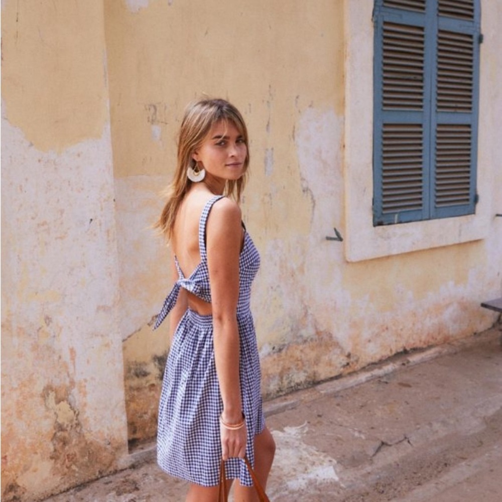 Sezane Austin Tie Back Gingham Dress (36/S)